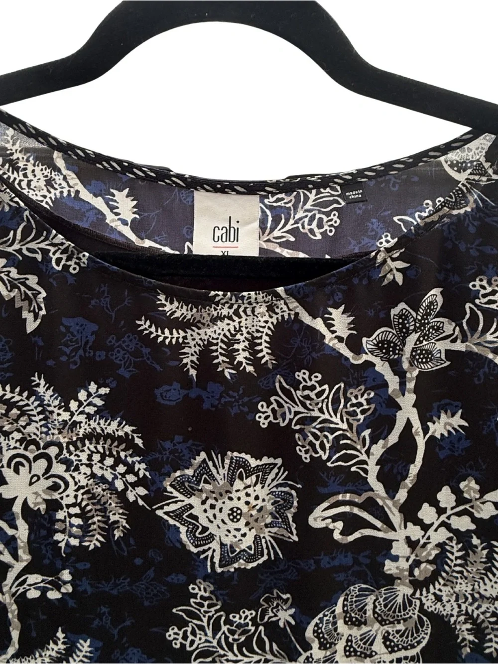 Cabi XL Navy Floral Ruffle Blouse Sheer Layered Top Boho - Picture 5 of 7